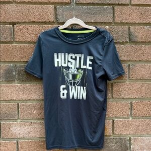 bcg Black Graphic 'Hustle & Win' Short Sleeve Tee with Neon Accent Size Medium